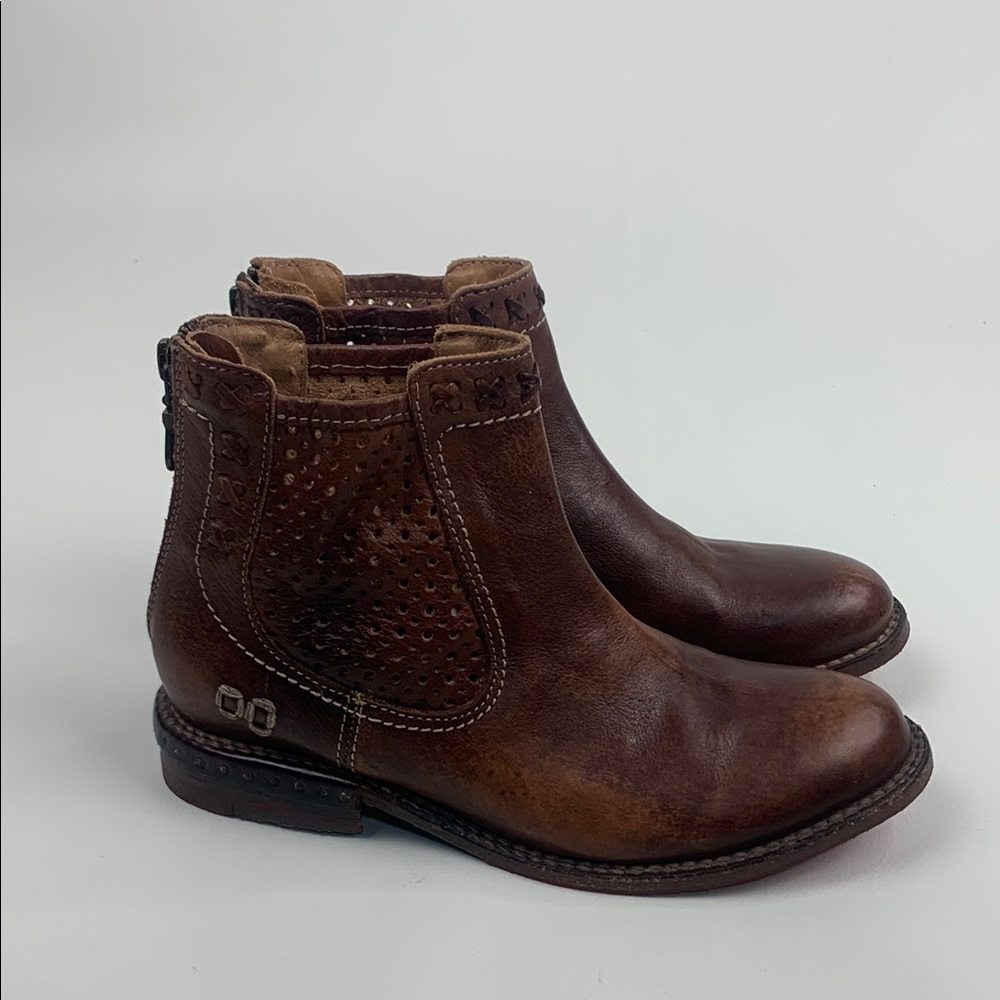 BED|STU Brown Leather ankle Boots Booties Size 6.5 Zip up Lace design Cobbler